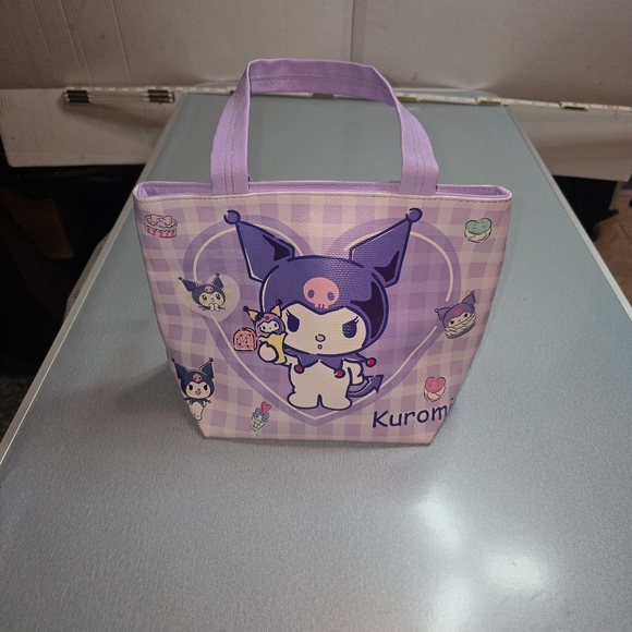 Kuromi Handbags - Kuromi Sanrio Mini Tote Bag Purple Gingham Zip Top Cute Kawaii